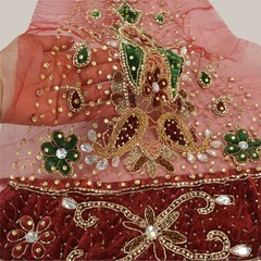 Sanskriti Vintage Design Fabric Hand Beaded Indian Dark Red Patch Work Decor