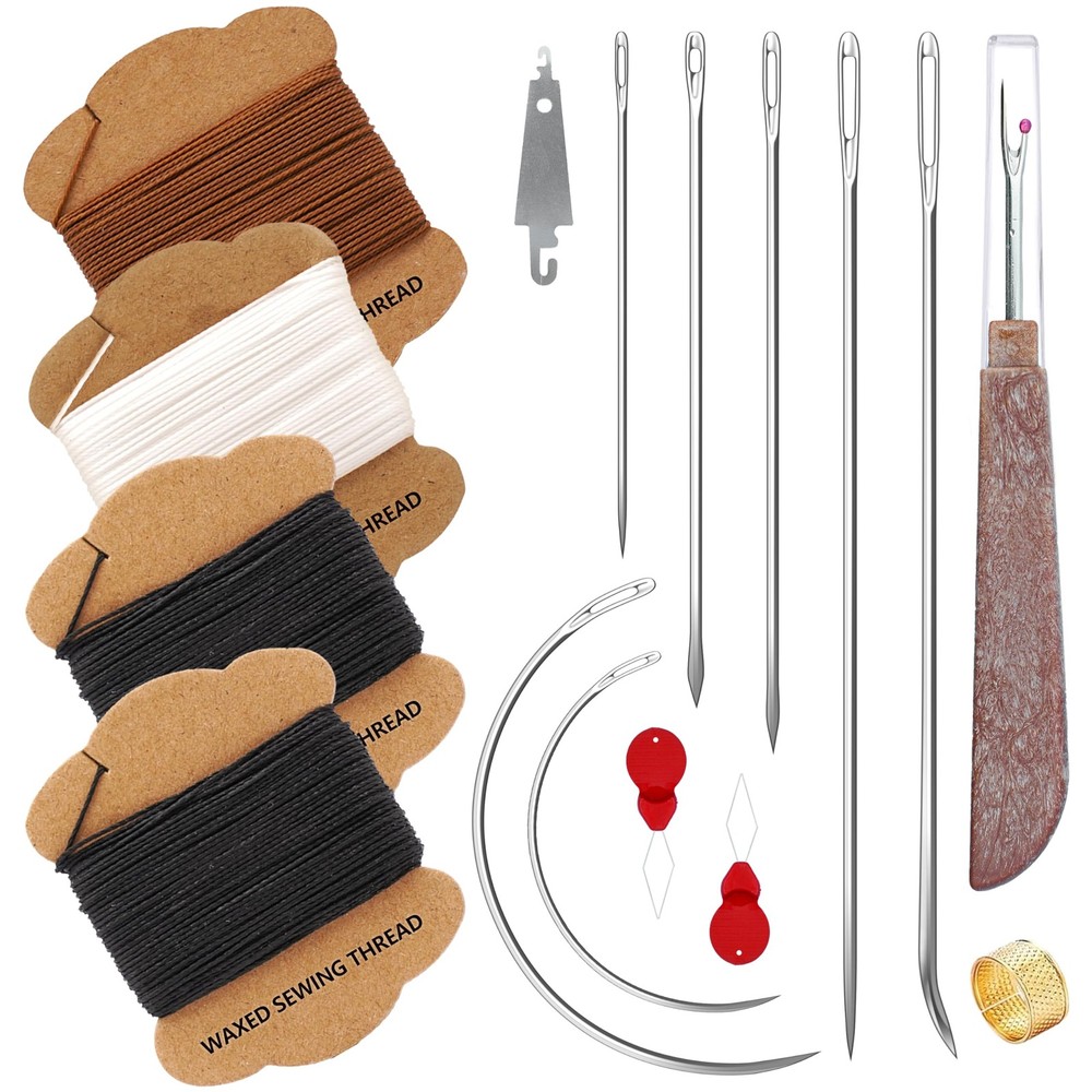 Upholstery Repair Kit: Extra Strong Waxed Sewing Thread 4 Black, white, brown