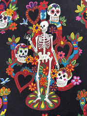 Alexander Henry Tree of Life Day of the Dead Black Cotton Fabric BTY #68
