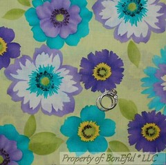 BonEful Fabric FQ Cotton Quilt Green Purple Blue White Spring FLOWER Watercolor