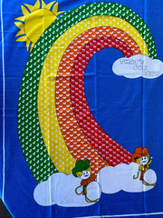 Vtg Rainbow, Sun, Thats Our Baby..Crafting Fabric Panel Bright Colors..46″ x 36″