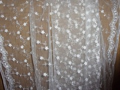 White Small Embroidered Floral Lace with Scallop at both Selvages 1 Yd x 42” Wid