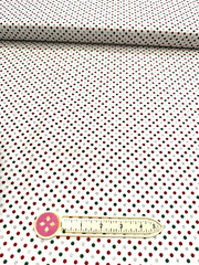 Holiday Cotton Fabric Red, Green & Silver Dots On White HALF YARD