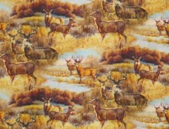 FAT QUARTER WHITETAIL DEER MEADOW DOE TROPHY BUCK FIELD 100% COTTON FABRIC FQ