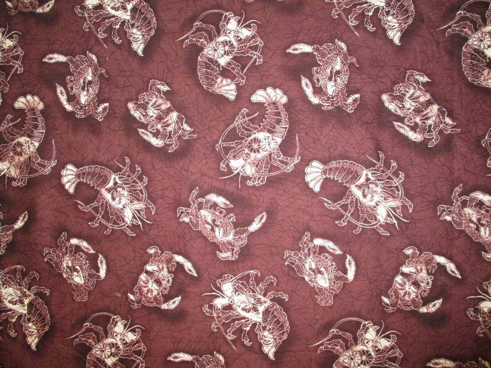 Crab Crabs Lobster Sea Food Realistic Snacks Burgandy Brown Cotton Fabric FQ