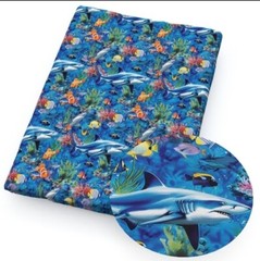 Aquarium Zoo Reef Shark Polyester Cotton blend fabric 20×55″ 1265193 half meter