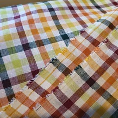 Linen Fabric; cheery bright check pattern, multi-color; 57″ wide; many uses!