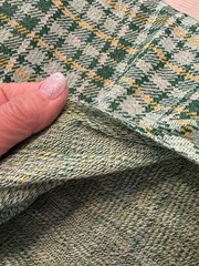 Vintage 1970s Double Knit Polyester PLAID Fabric GREEN YELLOW GRoovy 64″ x 65″