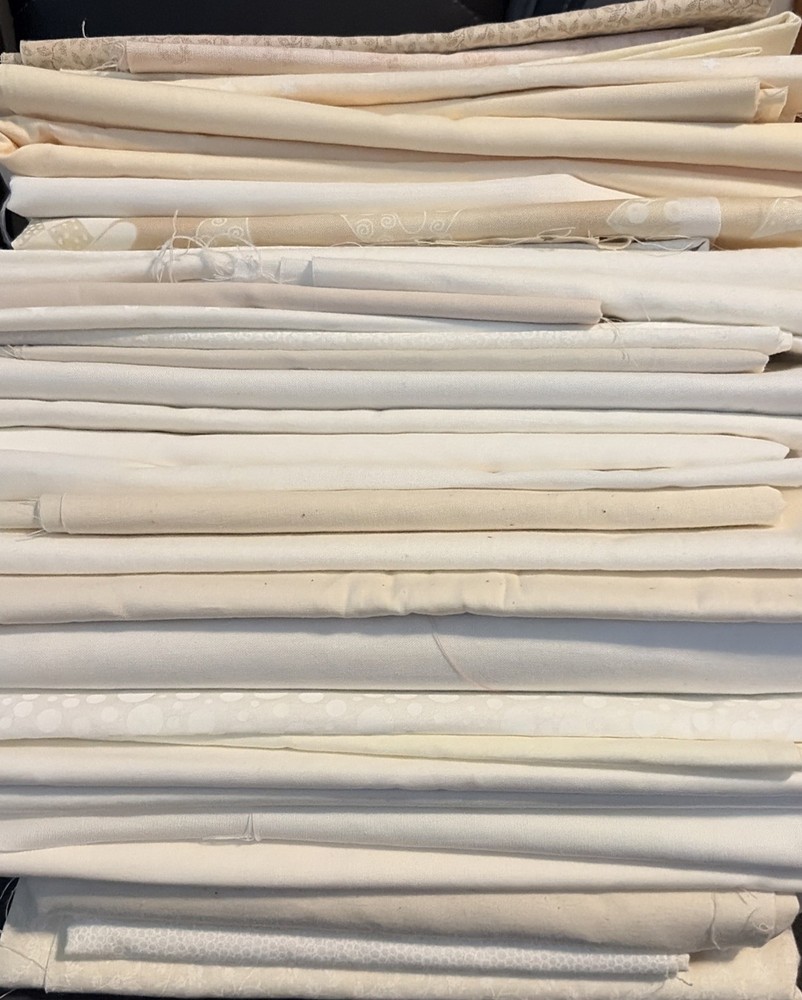 Cream Beige White Fabric Assortment 100% Cotton 10+ Yards Total Quilt Backing