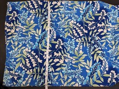 Blue Silky Synthetic Fabric White Wisteria Blossoms Flowers 3.5 Yards Material