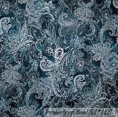 BonEful FABRIC FQ Cotton Quilt Navy Blue Dark White Flower Paisley Calico BOHO S