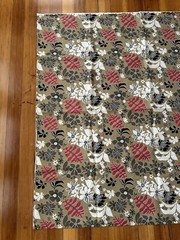 Vintage Floral / Leaf Beige / Brown Red Black White Textile Fabric 12’ x 52”