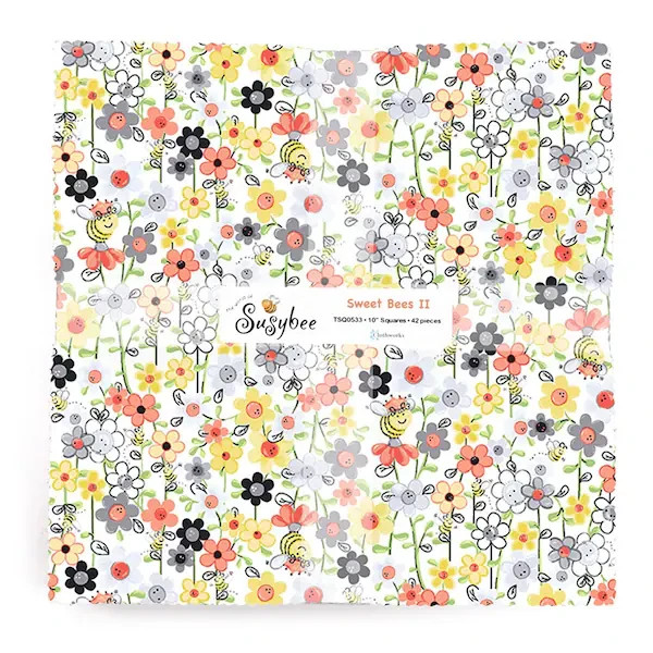 Susybee Sweet Bees II Charm Pack Cotton Quilting Fabric, 5-Inch Squares, 42 pcs