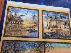 Sunset Lake Jim Hansel duck cabin birds flying Wilmington fabric PANEL