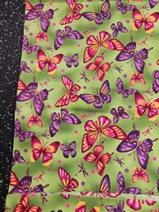 Lot of 3+ Yards Butterflies On Green Cotton Fabric