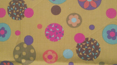 Fabric Benartex “Circles” of Aqua Raspberry Olive Orange Pink on Lime $4.25