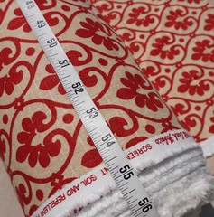 Mill Creek Fabric BTY Red Damask Scroll Soil Repellent Cotton Blend 55″