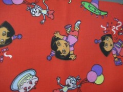 Dora the Explorer with Boots W/PARTY Cotton FABRIC RED MULTI 1 1/2 YDS X 44″