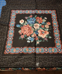 Vtg VIP Cranston Print Works Floral & Black Print Fabric 14 Squares 3 pieces