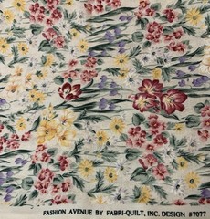 Vtg Floral Fabric By Fashion Ave For Fabri-Quilt Maroon Yellow Green Cream BTHY