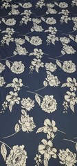 Navy Blue floral Printed spandex stretchable Fabric wrinkle Free 60” W Sold BTY