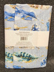 David Textiles Cotton Fabric Cut – Blue & Gold Feathers (1 Yard, 100% Cotton)