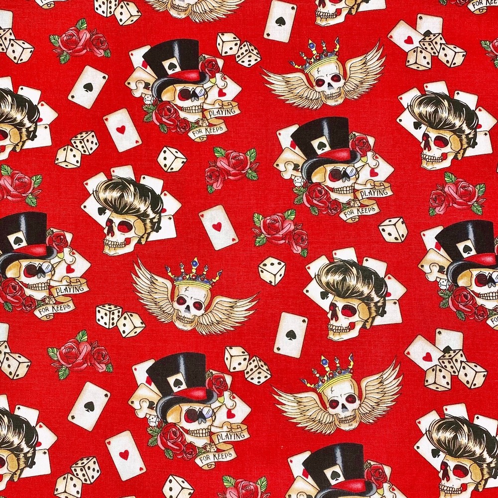 Poker Cards Rose Skull Packed Novelty Sewing Quilting Cotton Fabric 1/2 Yard