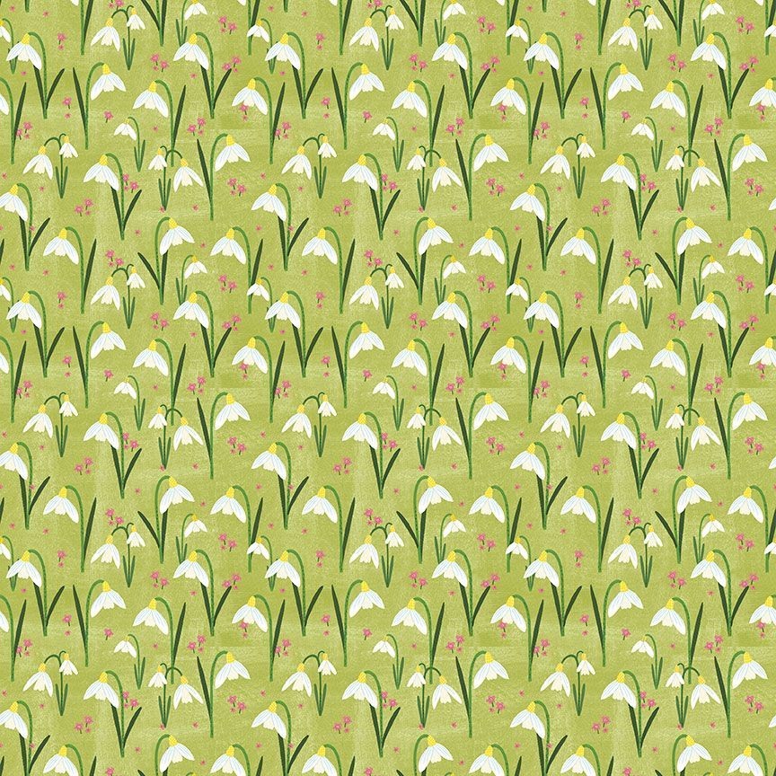 DEAR STELLA – Sweet Purrenials by Leeza Hernandez – Snowdrops – Fern 1/4yd