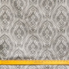 Grey & Cream Paisley Damask Fabric By The Yard, Jacquard Weave Fabric Upholstery