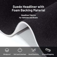 Suede Auto Headliner Fabric with Foam Backing – Tube 122″ L × 60″ W Black