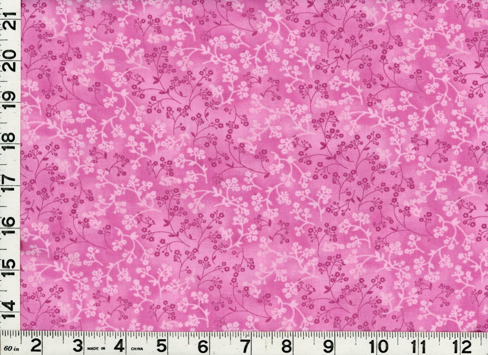 Small Pink Flowers of Leafy Vines on Pink Quilting Sewing Fabric by Yard #922