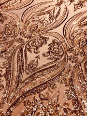 Alaina BRONZE Curlicue Sequins on Mesh Lace Fabric by the Yard – 10018