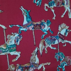 Vintage Camelot by Hoffman Fabrics Carousel Horses Cotton Fabric Red Black 3yds