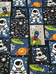 JoAnn Snuggle Flannel Fabric 2 Yards Astronaut Planets Spaceship NEW