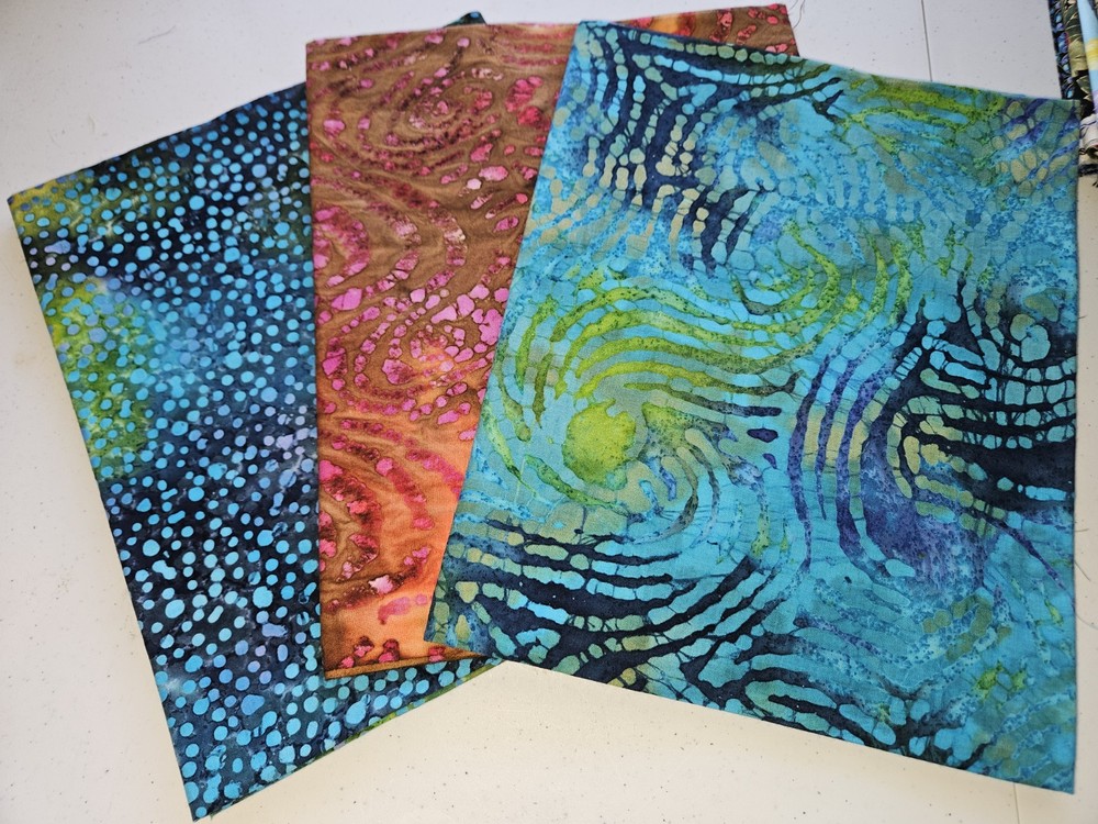 3 Yd Batik High Quality Cotton Fabric Lot Variegated Blue Green Fuchsia Brown