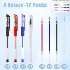 COIDEA 8 Pcs Heat Erasable Pens 1 Count (Pack of 72), Black, Blue, White, Red