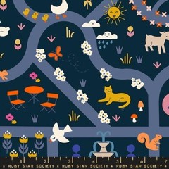 Fat Quarter Ruby Star Society “Woodland Park” Garden Park Map Teal Navy Blue