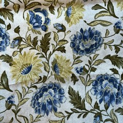Monticello Cream Blue Yellow Floral Blooms Flower Sprigs Jinny Beyer 1.5 Yards