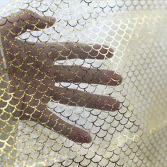 Gold Print Fish Scale Mesh Fabric Costume Clothes Dress Curtain Background Decor