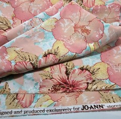 Jo-Ann Fabrics 2-7/8yd+ Peach Color Hibiscus Fabric Blue Sequin Beach Boho
