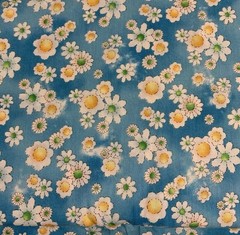 Daisy Floral Fabric By RED Original Designs White Yellow On Distressed Blue BTHY