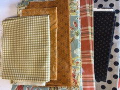 Fabric Scrap Assortment Plaids, Checks, Boyish, Cowboy, Dots, Orange Black Blue