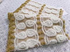 Vtg Chenille Bedspread Fabric Creamy Caramel White Dot Swirl Design 12×38″ Piece