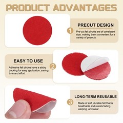 100 Pcs 9/16″ Red Adhesive Felt Circles DIY Non-Woven Felt Pads Stickers Dots