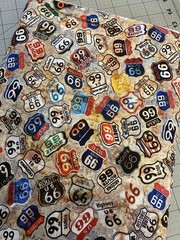 HISTORIC HIGHWAY BLANK QUILTING VINTAGE RETRO ROUTE 66 SIGNS COTTON FABRIC HY