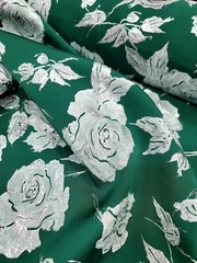 Metallic Floral Brocade Fabric By Yard Emerald Green Silver Floral Embossed