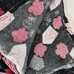 Black With Skulls And Red Roses Hearts Waffle Weave Double Knit 61” Wide x 4 Yds