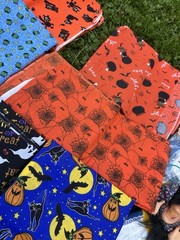 Halloween Themes Fabric Lot Plus Two Witch Puppets Vintage All New