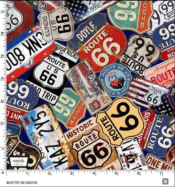 Cotton Route 66 Signs Road Sign Street Highway Fabric Print by Yard D679.98