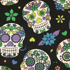Candy Skulls 100% light weight COTTON FABRIC by yard – Purple MOO-109821